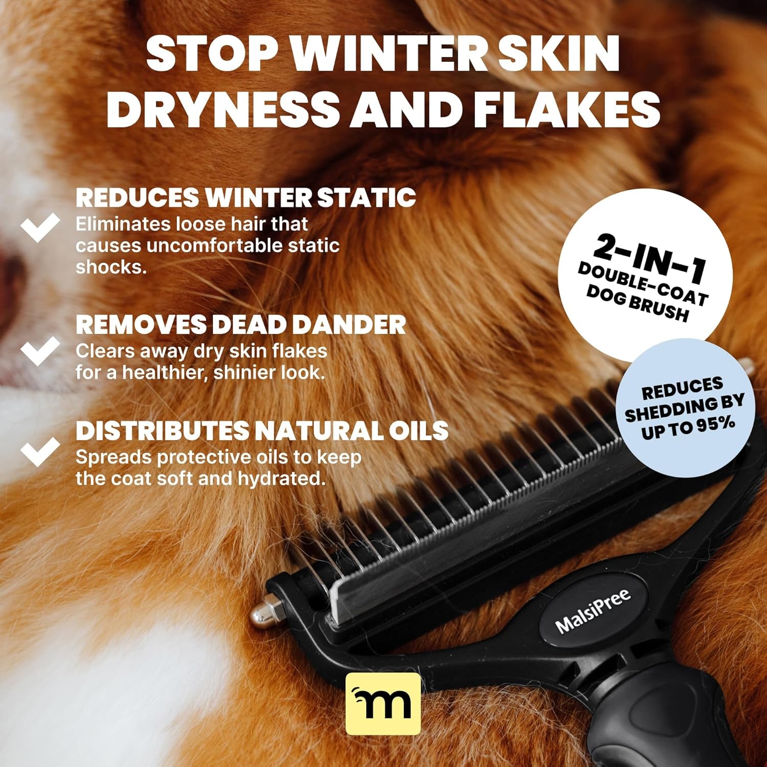 2-In-1 Deshedding Brush & Undercoat Rake for Dogs